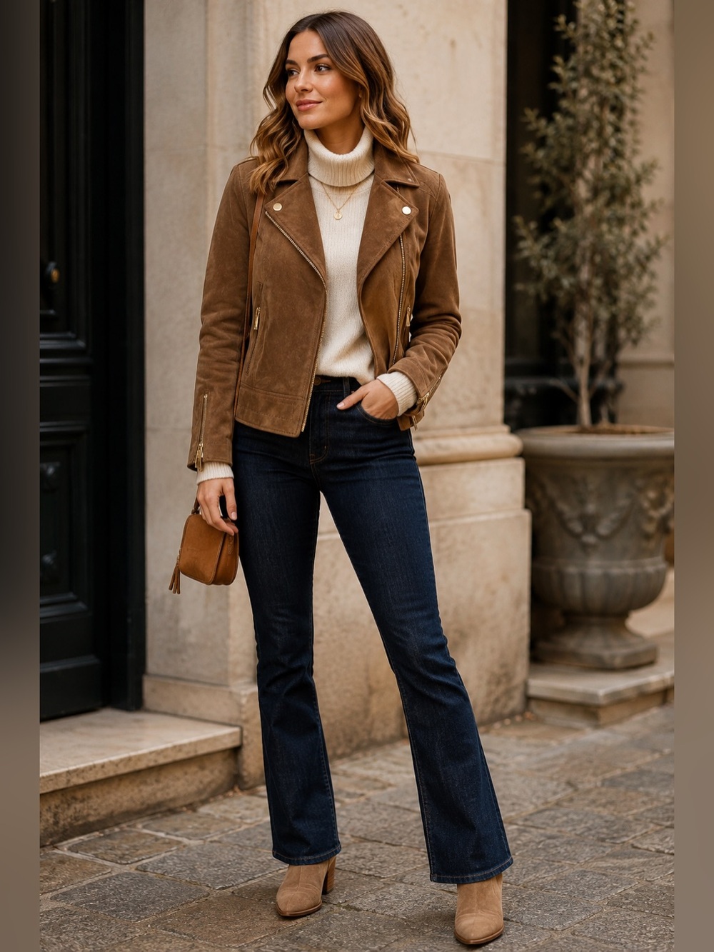 Michael Kors NWOT Brown Suede Asymmetrical Zip Leather Jacket
